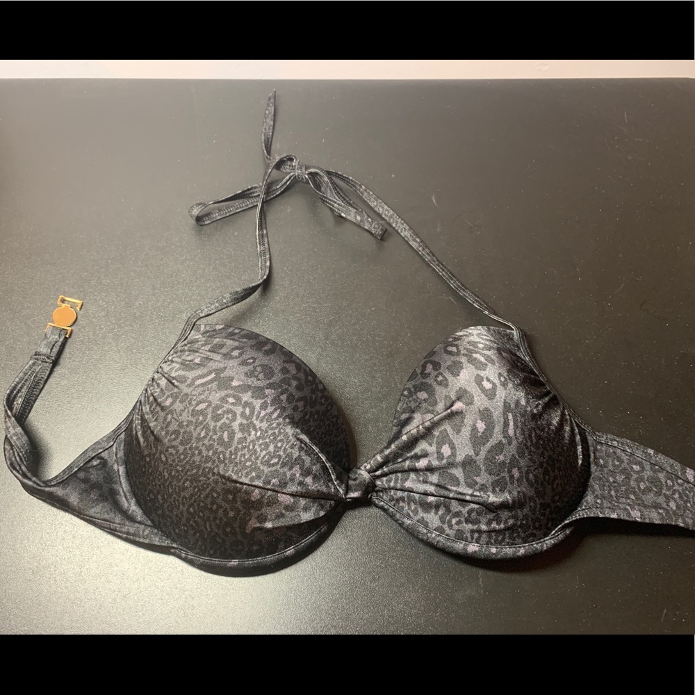 Victorias Secret Swim Bra Top Black Cheetah Print